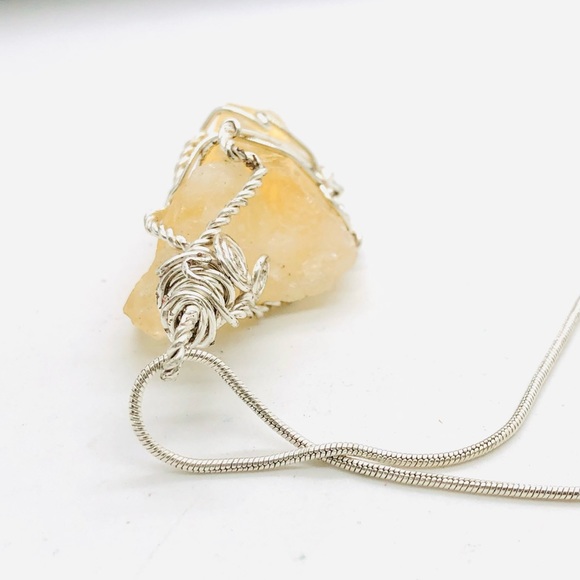 Vintage Raw Citrine Crystal Pendant Silver Necklace - Picture 11 of 15